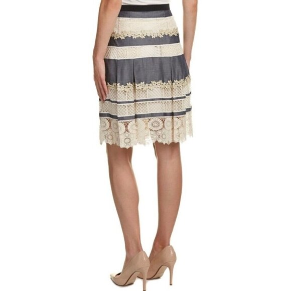 Elie Tahari Sz S 4 Cropped Crochet Lace Chambray Ivory Blue Skirt Top 2pc Set - Picture 9 of 16